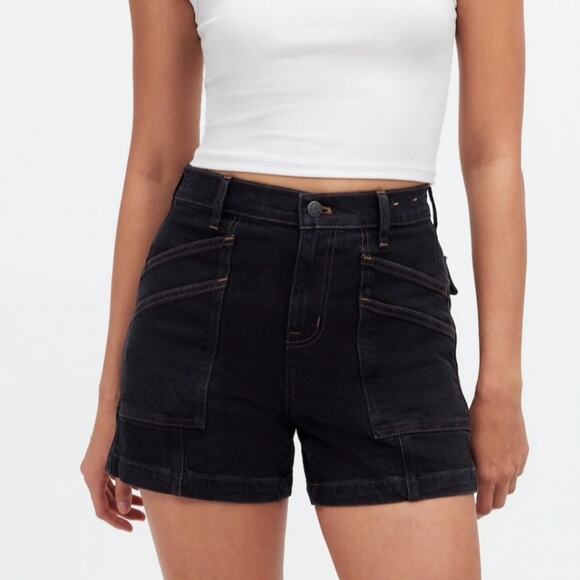 NWT Madewell The Perfect Vintage Mid-Length Cargo Jean Short in Shamp Wash - Picture 1 of 9